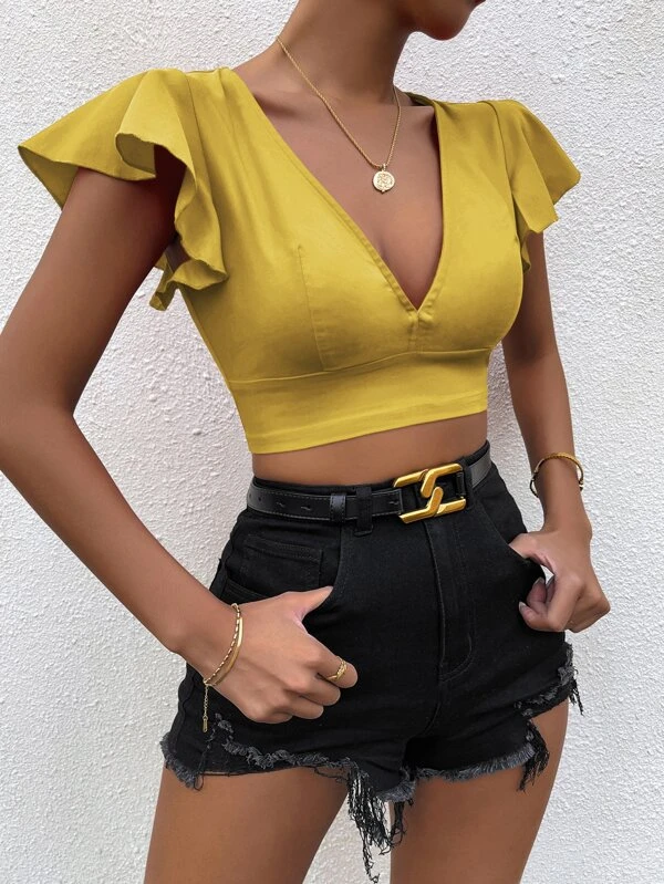 Butterfly Sleeve Deep V Neck Top - Image 4