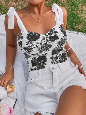 Floral Print Knot Shoulder Cami Top