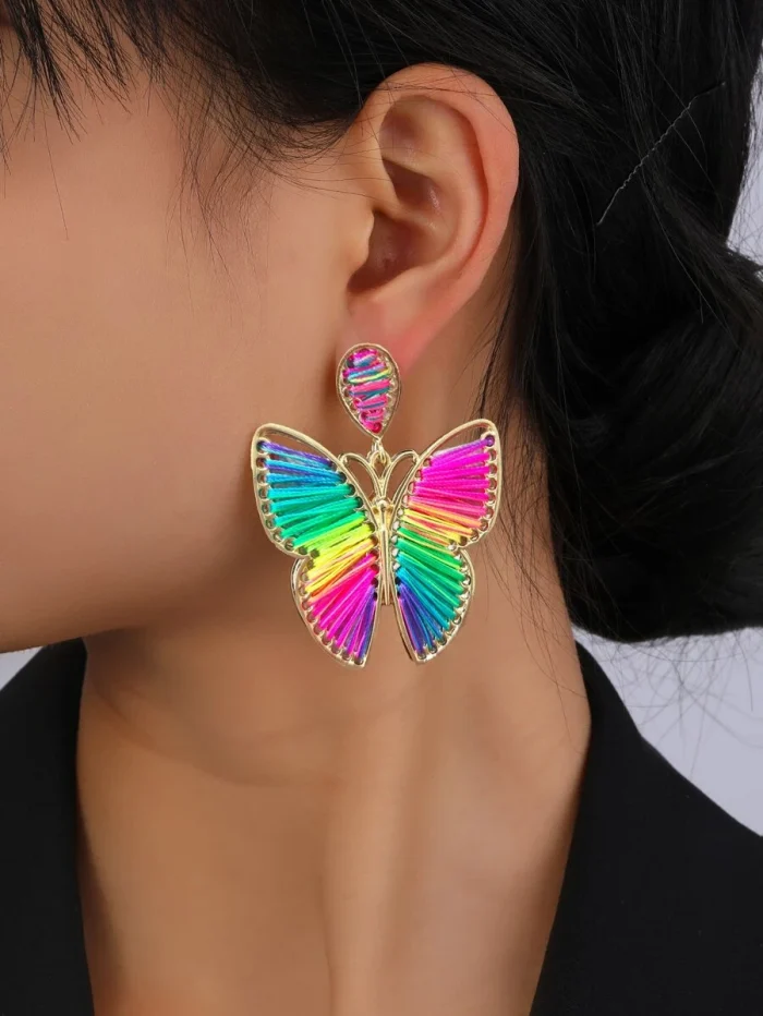 Random Color Butterfly Drop Earrings