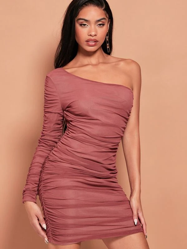 One shoulder mesh outlet dress