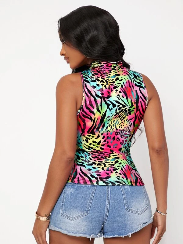 SHEIN SXY Allover Print Cut Out Mock Neck Tank Top - Image 2