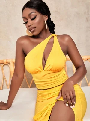 SHEIN SXY One Shoulder Cut Out Ruched Crop Top
