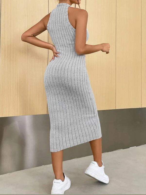 Solid Halter Neck Bodycon Dress - Image 7