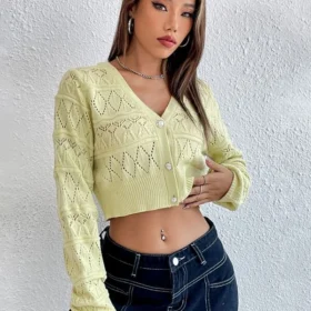 SHEIN Pointelle Knit Crop Cardigan