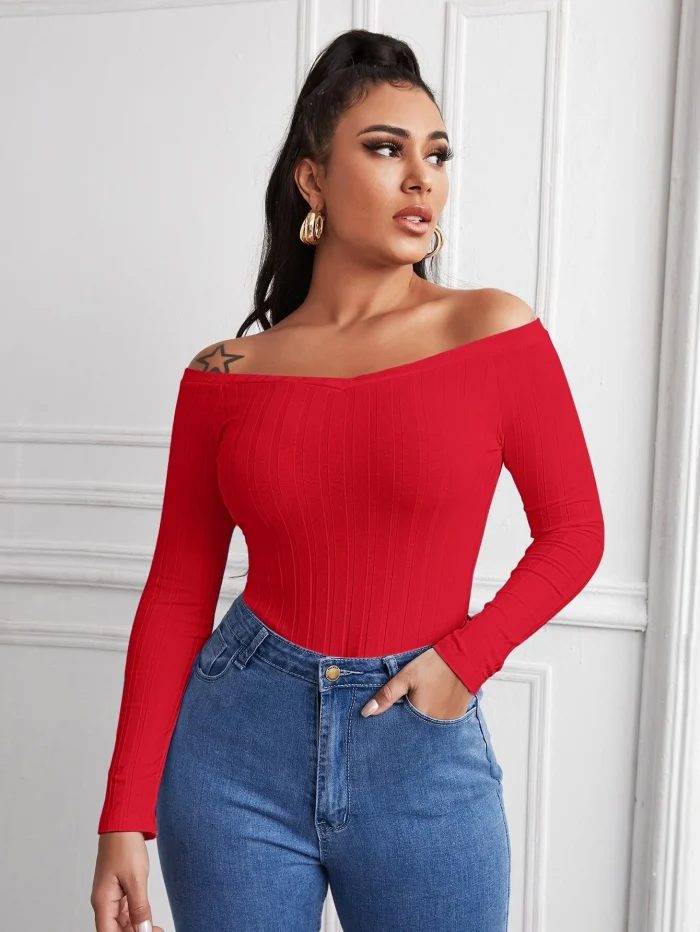 SHEIN Ribbed Off-the-Shoulder Tee