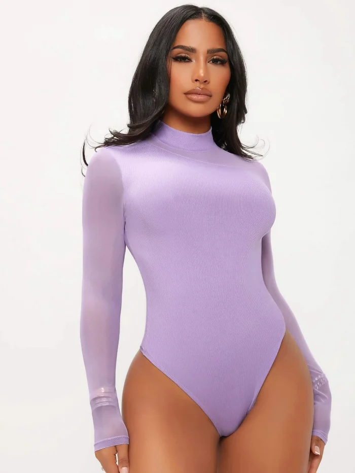 SHEIN SXY Contrast Mesh Mock Neck Bodysuit