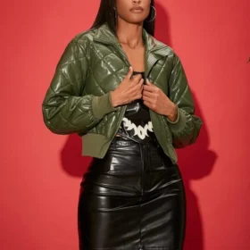 SHEIN Zip Up PU Leather Quilted Coat