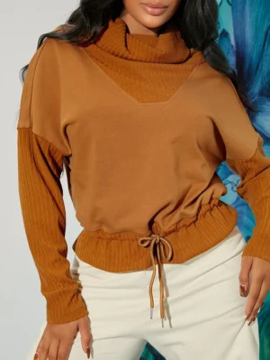 SHEIN Funnel Neck Drop Shoulder Drawstring Sweatshirt