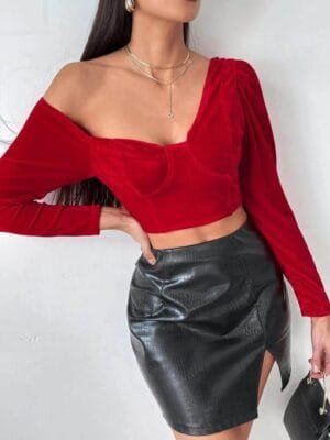Asymmetrical Neck Bustier Velvet Top