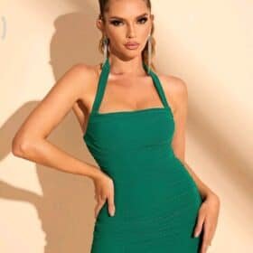 SHEIN BAE Ruched Backless Bodycon Dress
