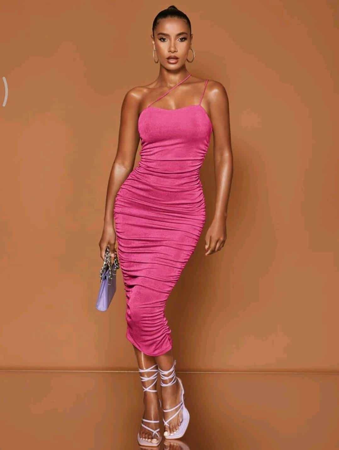 SHEIN BAE One Shoulder Ruched Bodycon Dress - Image 4