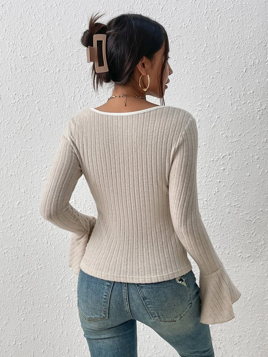 Felegant Square Neck Flounce Sleeve Tee - Image 6