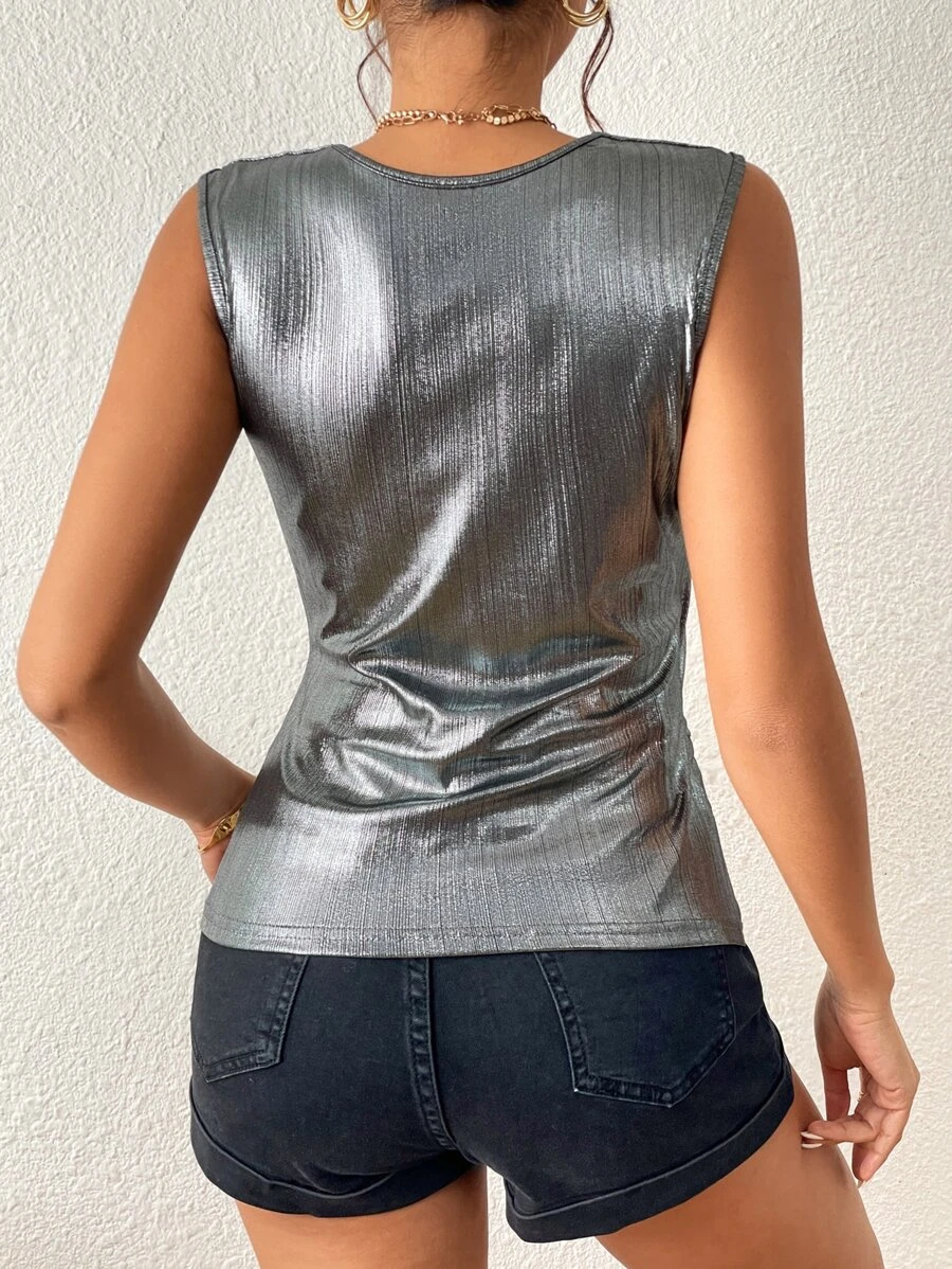 Surplice Neck Metallic Tank Top - Image 6