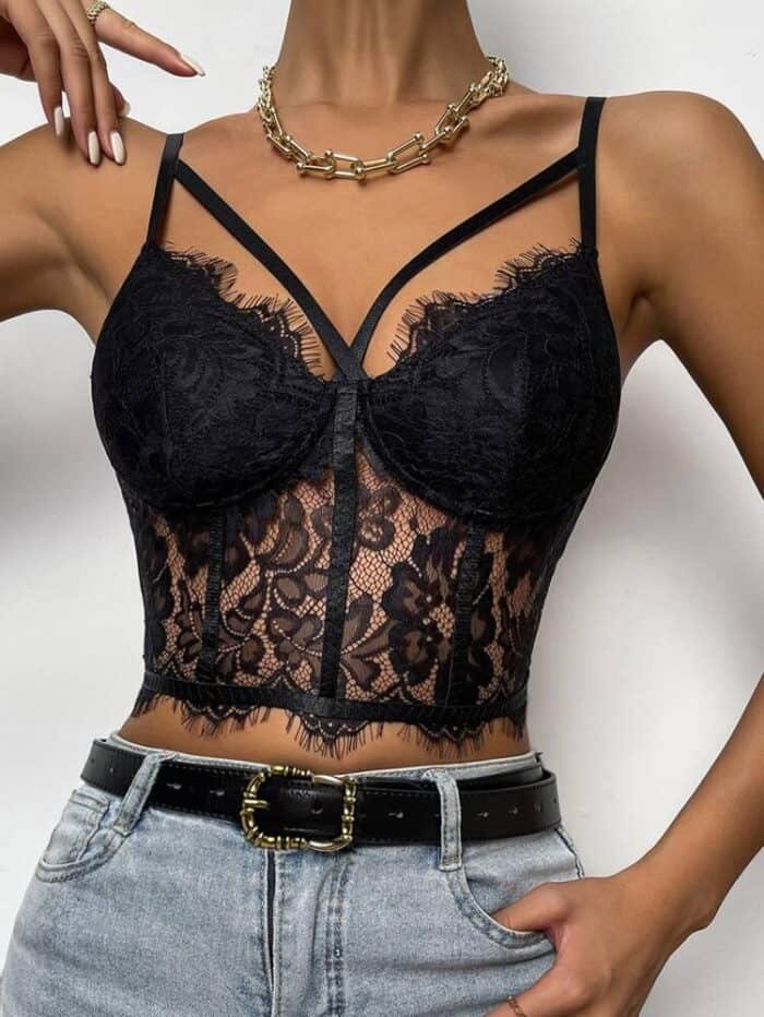 Eyelash Lace Cami Top  Black