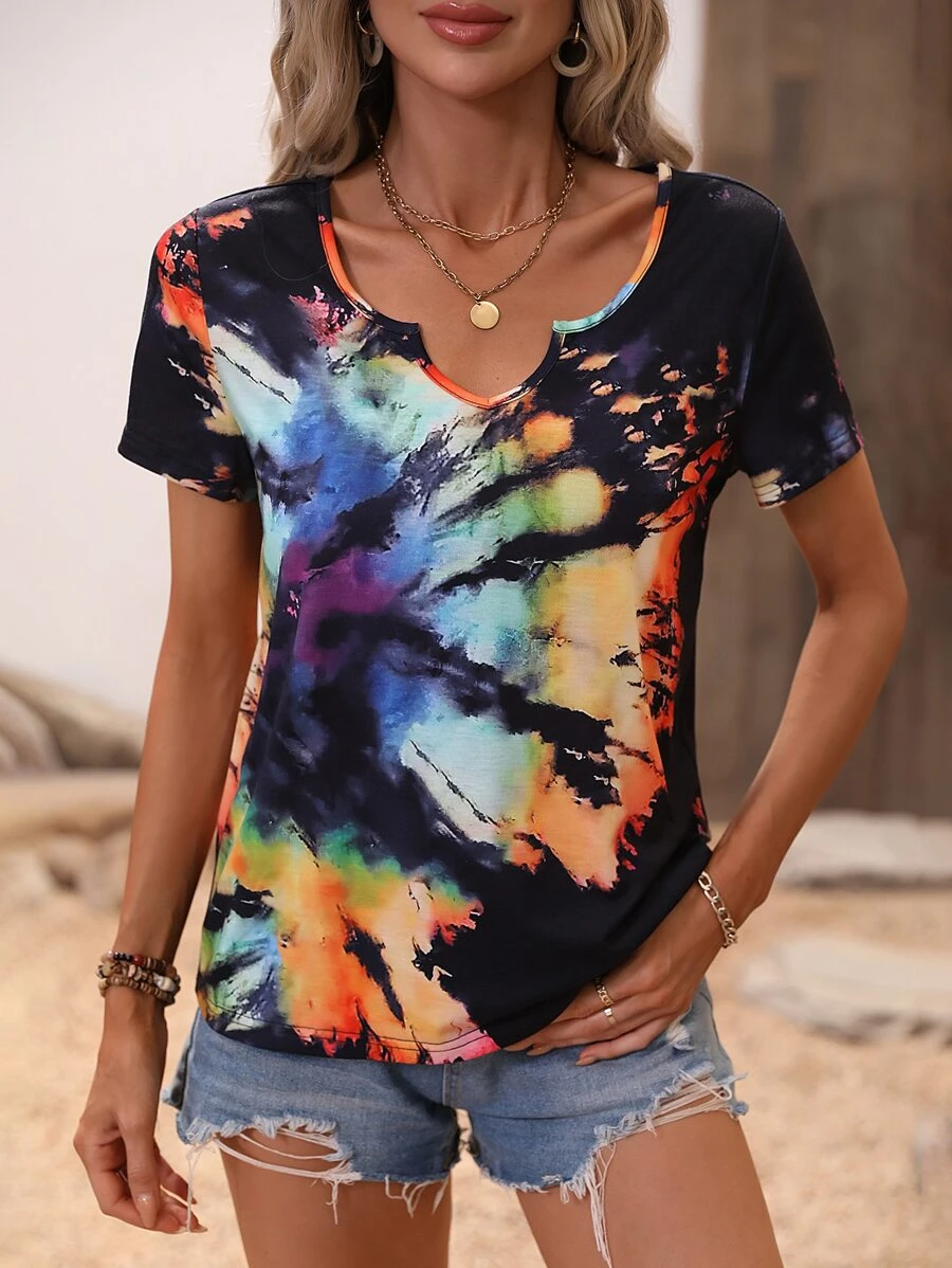 Tie Dye Notched Neckline Tee - Image 4
