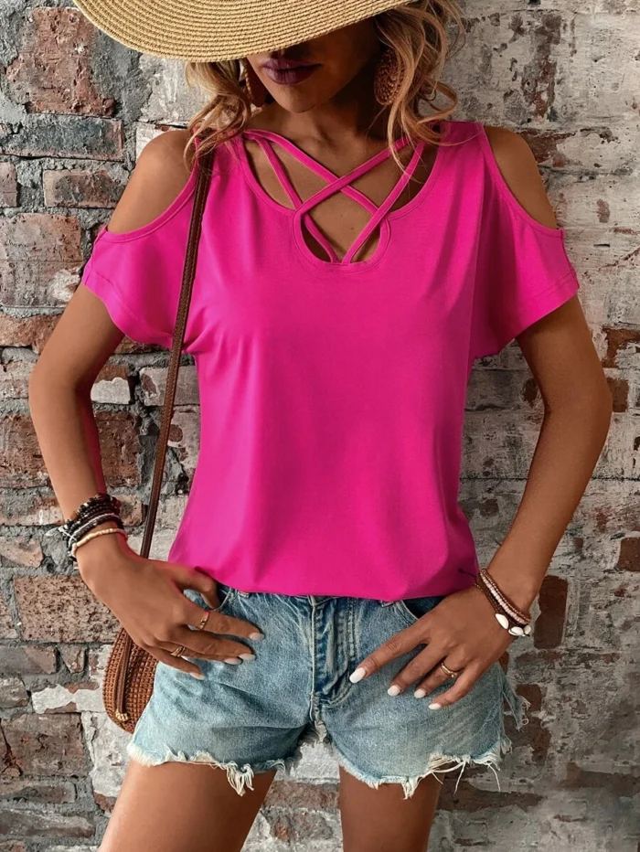 Criss Cross Cold Shoulder Tee Women S Store