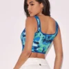 SHEIN BAE Allover Print Hook and Eye Front Crop Tank Top