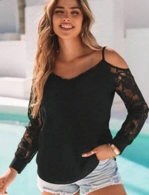 Cold Shoulder Lace Insert Blouse