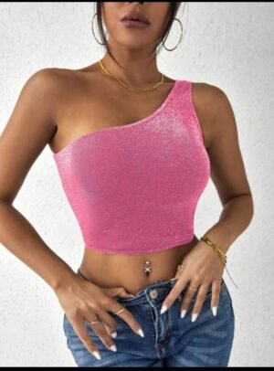 One Shoulder Crop Glitter Top