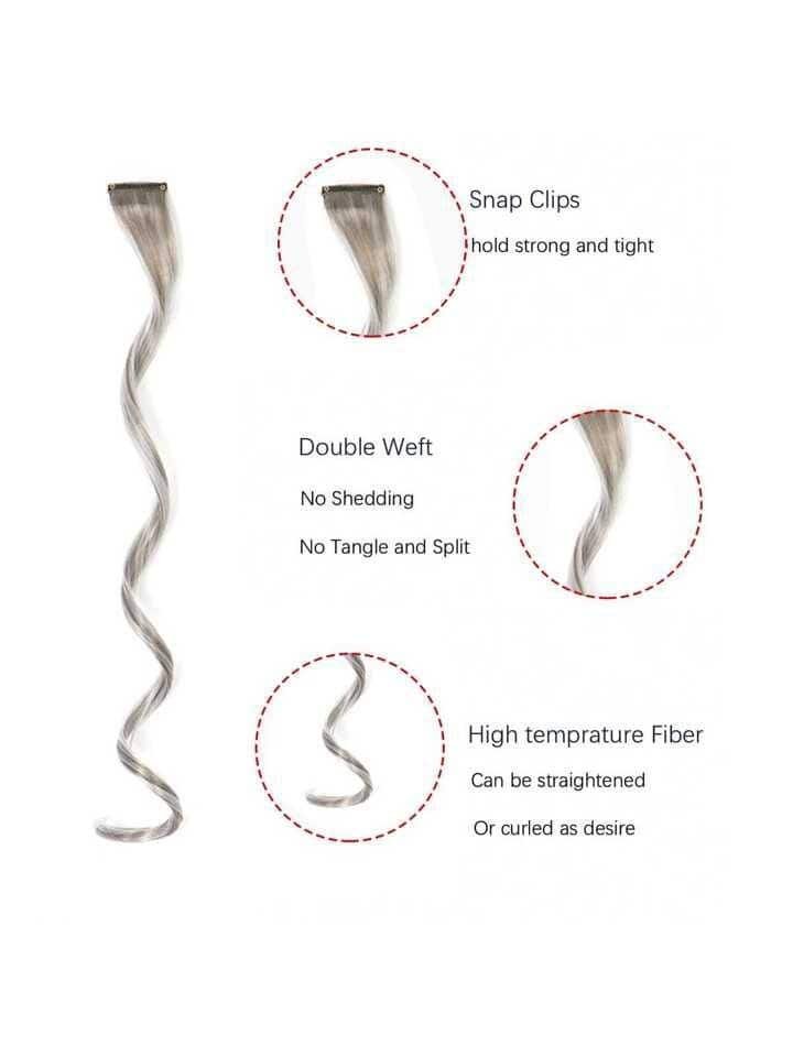 5 Pcs Colored Hair Extensions Party Highlights, Curly Wavy Grey - Image 2