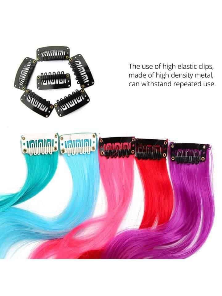 5 Pcs Colored Hair Extensions Party Highlights, Curly Wavy Grey - Image 6
