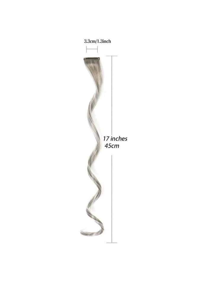 5 Pcs Colored Hair Extensions Party Highlights, Curly Wavy Grey - Image 5