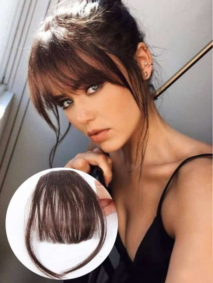 Brown Air bangs wig with Temples synthetic hair extensions natural fake hair bangs