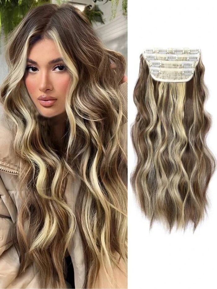 Four-piece wig 20-inch clip hair curly hair four Piano Color