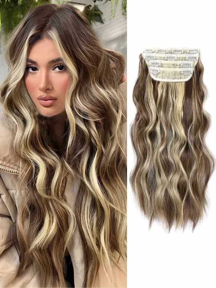 Four-piece wig 20-inch clip hair curly hair four Piano Color