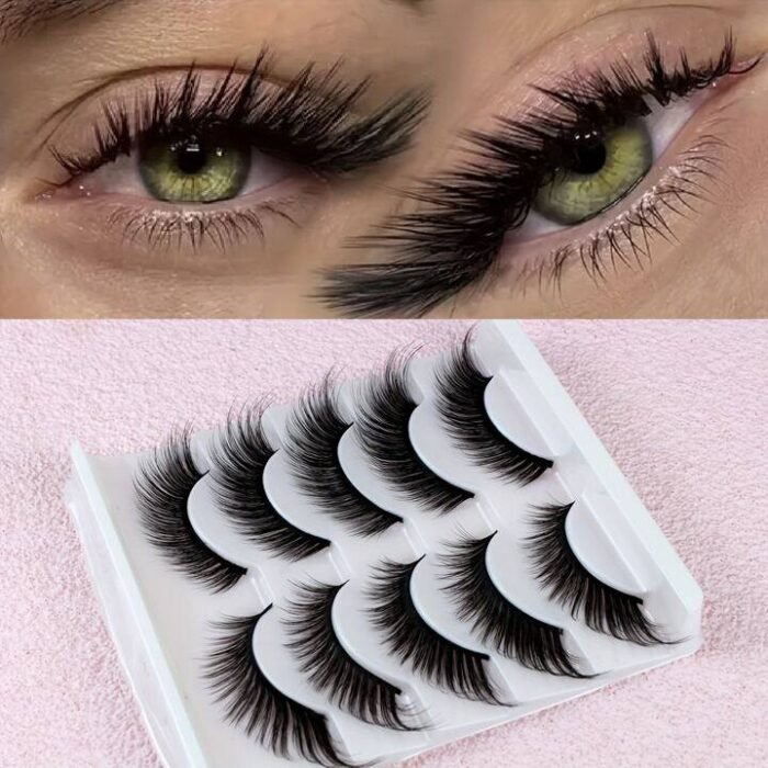 5pairs Winged Soft Faux Mink  Natural Look False Eyelashes