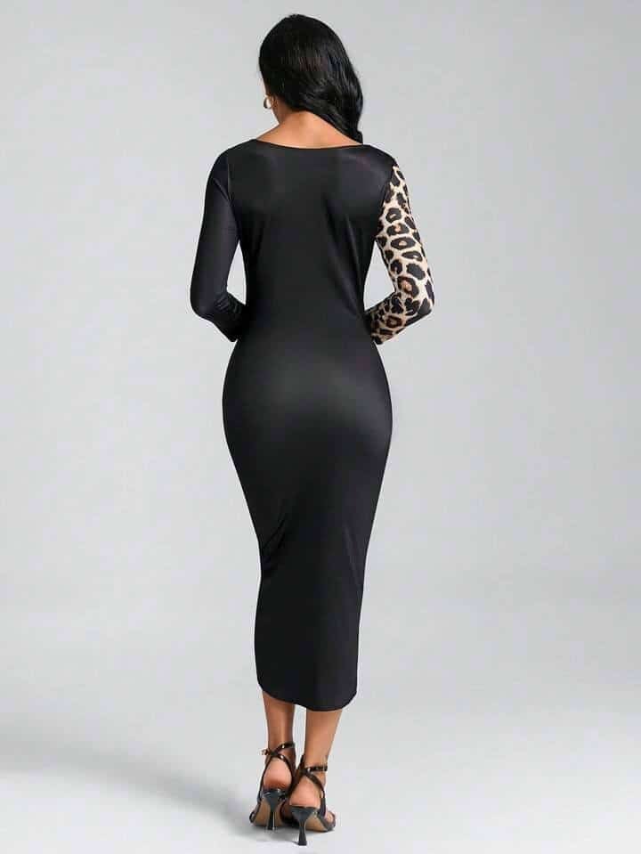 SHEIN Clasi Leopard Print Asymmetrical Hem Bodycon Dress - Image 2