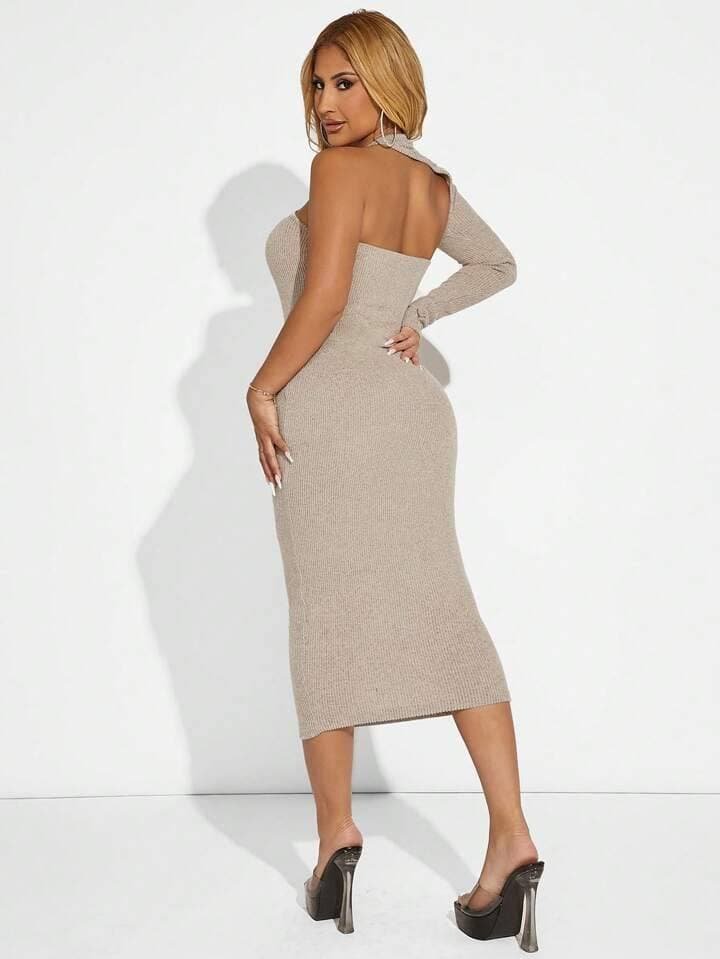 SHEIN SXY Solid Asymmetrical Neck Bodycon Dress - Image 2
