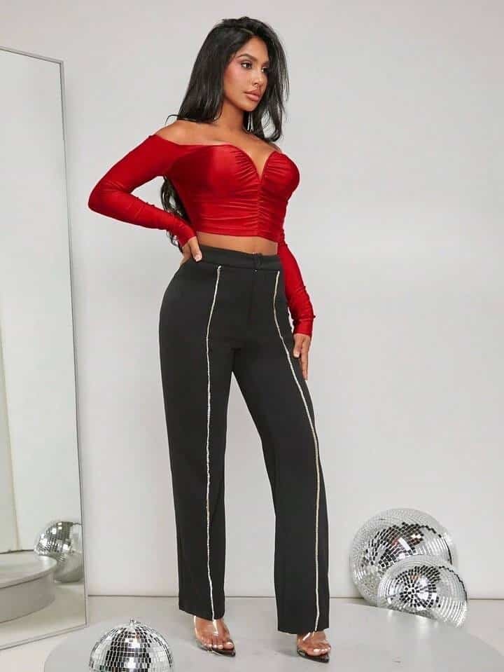 SHEIN X GiudiceGirls Off Shoulder Ruched Crop Tee - Image 5