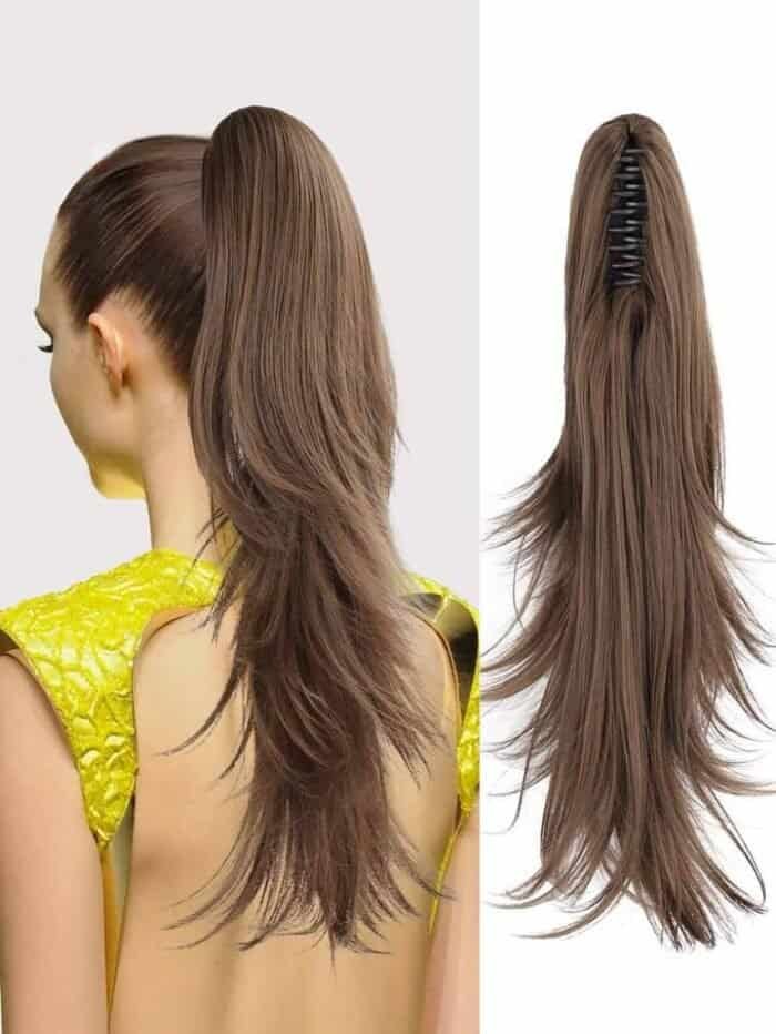 Claw Clip Ponytail Extensions For Women, Light Brown