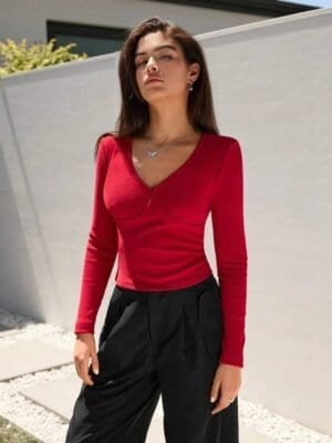 SHEIN EZwear Solid V Neck Tee