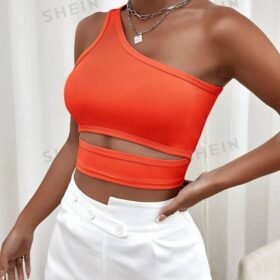 SHEIN Privé One Shoulder Cut Out Crop Top