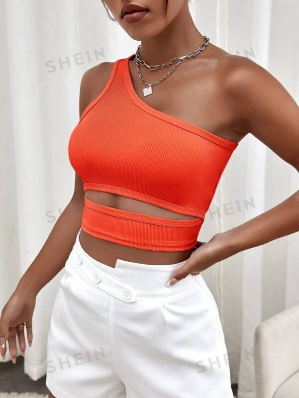 SHEIN Privé One Shoulder Cut Out Crop Top ⋆ Women's Store