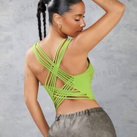 SHEIN BAE Solid Color Square Neckline Criss-Cross Thin Straps Backless Slim Fit Tank Top For Summer
