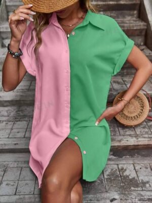 SHEIN LUNE Color Block Batwing Sleeve Shirt Dress For Women