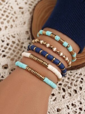 5pcs/set Color Block Beaded Bracelet