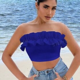 SHEIN SXY Women Solid Color Simple Style Lace Trimmed Bandeau Top