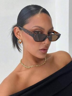 1PC Rectangular Sunshade Fashion Glasses, Fashionable Square Leopard Print Men's
