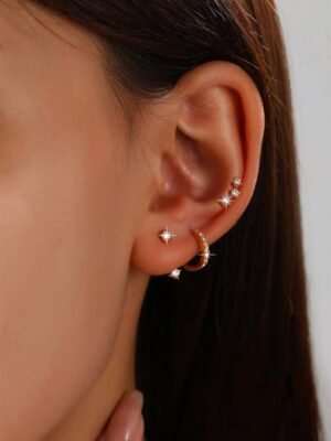 Three-Piece Set Of S925 Sterling Silver Cubic Zirconia Earrings, Ins Fashionable Wear Jewelry