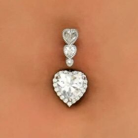 1pc Inlaid Heart Shape Belly Button Ring Women's Fine Body Piercing Jewelry