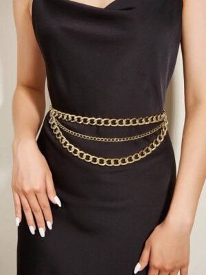 1pc Women's Thick & Thin Chains Combination Tassel Waist Chain, 105cm Party Halloween