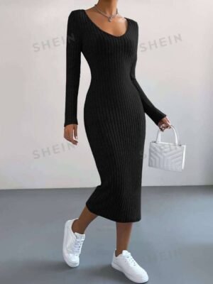SHEIN Essnce Ribbed Knit Bodycon Dress