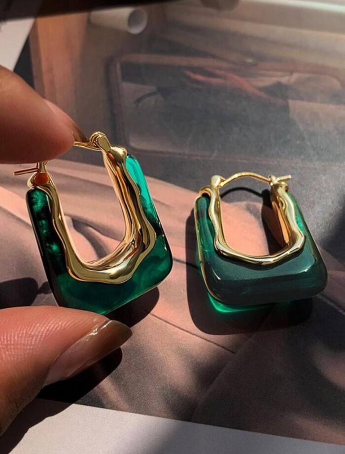 1pair Retro Green Earrings With Cold Style and High-end For Women