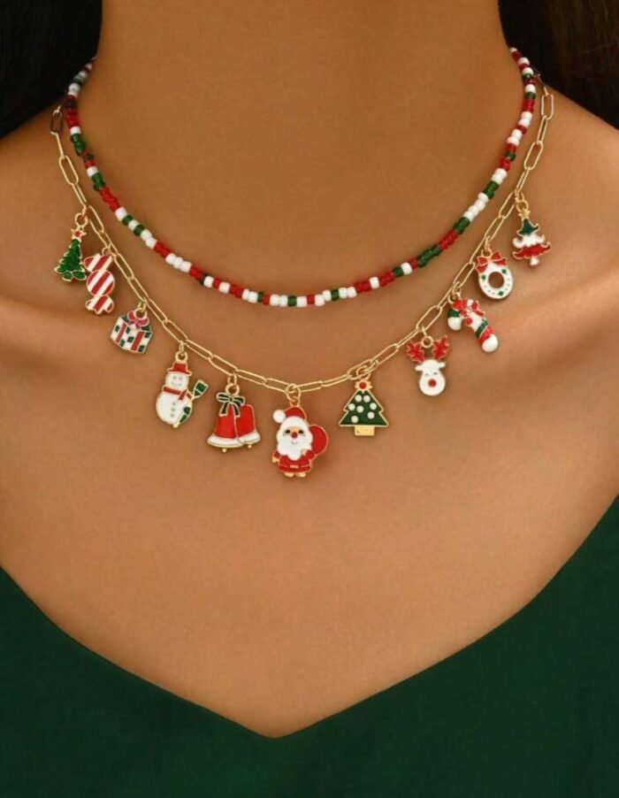 2pcs Set Christmas Funky Jewelry Including Santa, Snowman, Reindeer, Christmas Tree, Bells