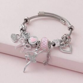 Pink Sweetheart Painting Oil Butterfly & Daisy Beaded Bracelet