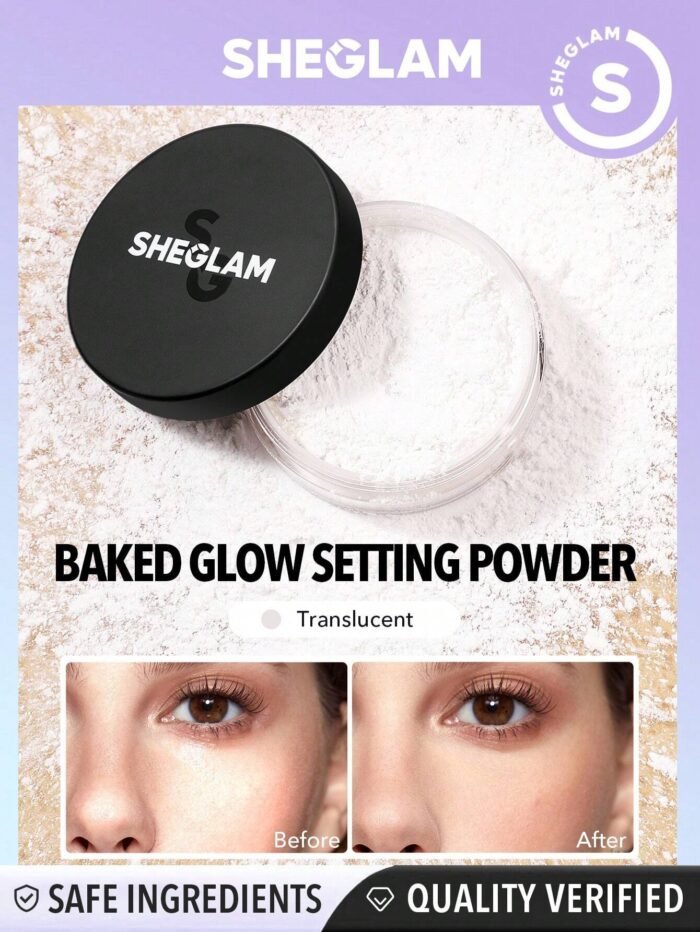 SHEGLAM Baked Glow Setting Powder-Translucent Oil Control Loose Setting Powder Translucent Pore-less Flawless Smooths Fine Lines Glowy Powder